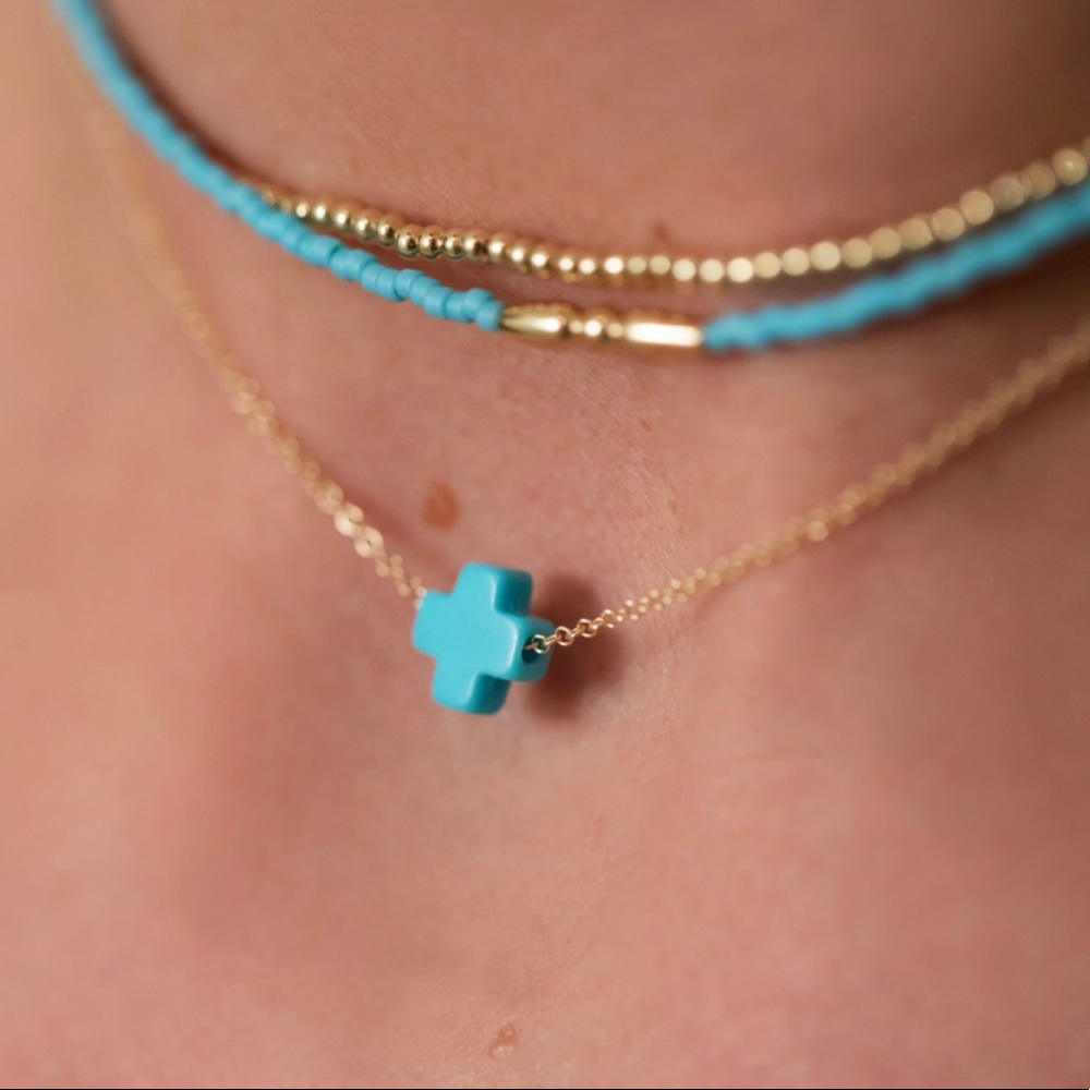 ENEWTON SIGNATURE CROSS TURQUOISE GOLD NECKLACE